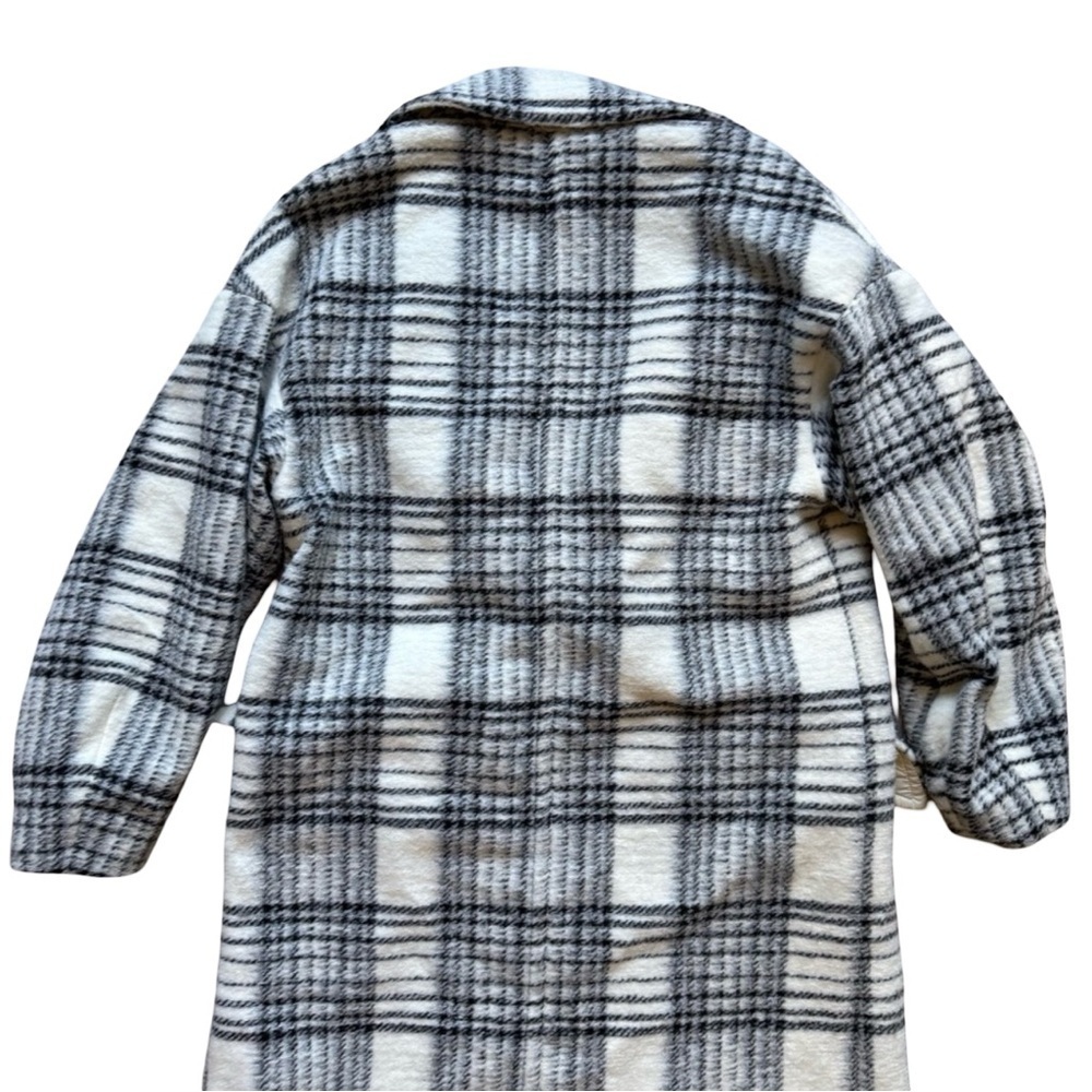 Dex Black and Cream White Plaid Trench Pea Coat Size S Cozy Winter - Picture 11 of 15